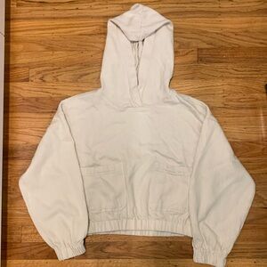 Zara cropped cream hooded sweatshirt